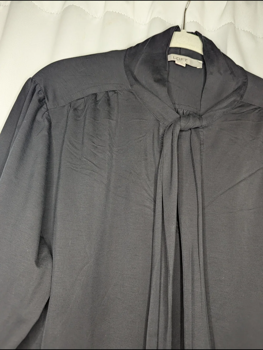 LOFT Black Tie-Neck Blouse